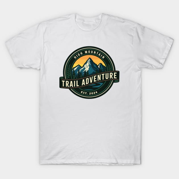 High Mountain Trail Adventure badge logo T-Shirt by Cofefe Studio